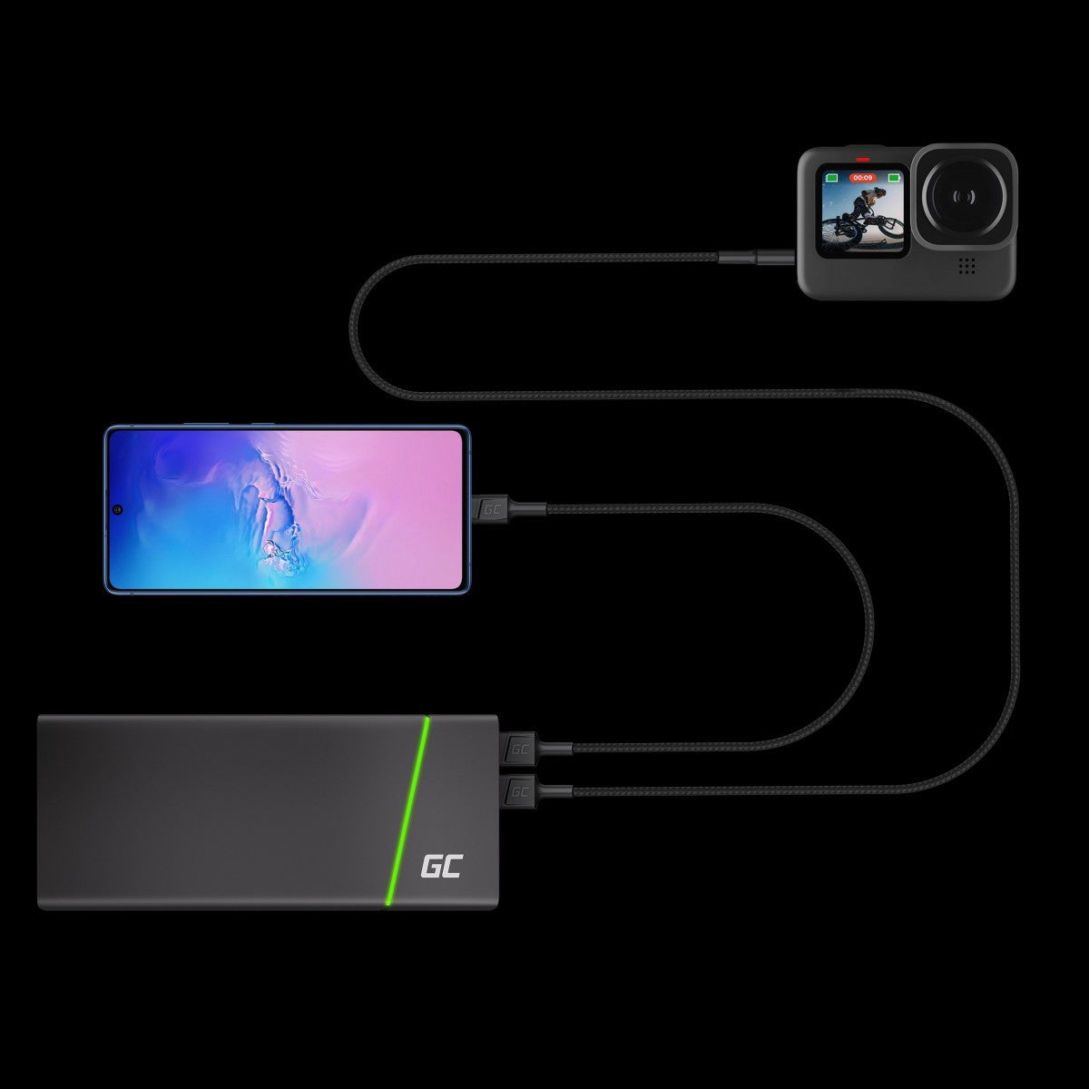 Green Cell KABGC19 câble USB 2 m USB 2.0 USB A USB C Noir