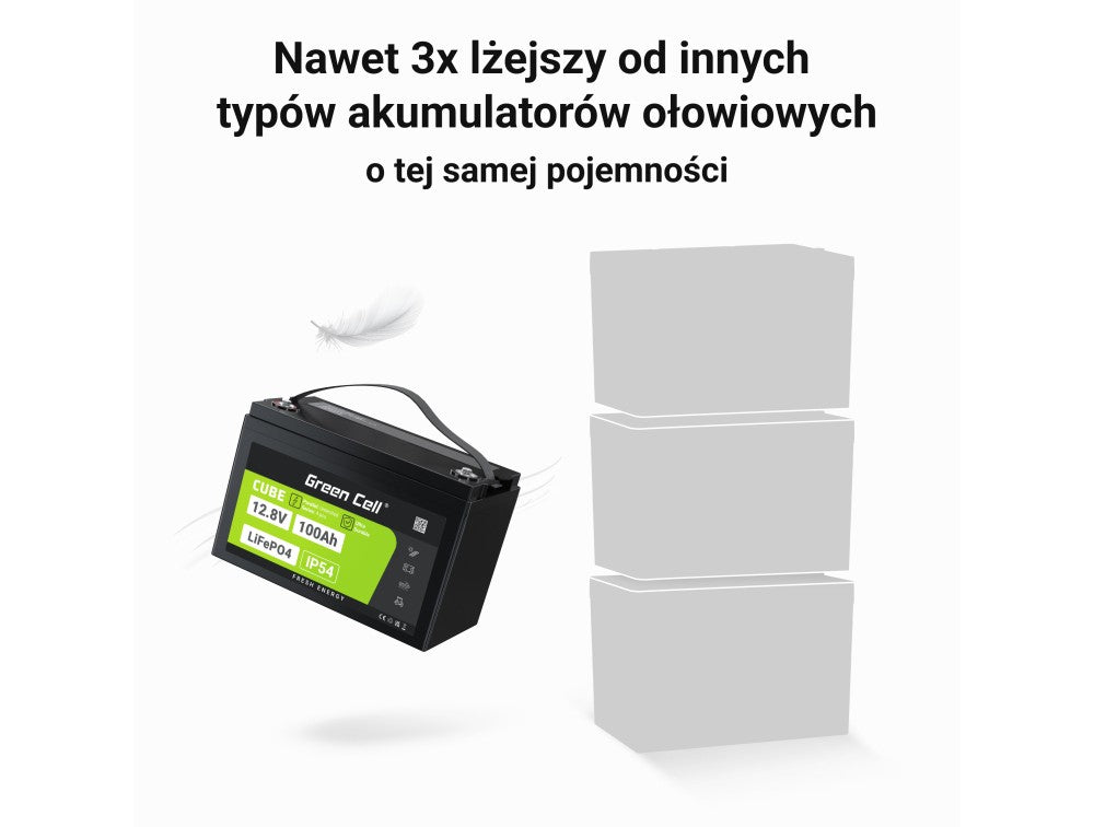 Green Cell LFPGC12V100AH CUBE Batterie LiFePO4 100Ah 12.8V 1280Wh Lithium-Fer-Phosphate pour Photovoltaique, Caravanes, Bateaux