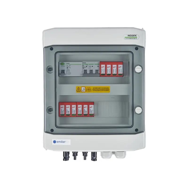 EMITER EM-1102_DCAC Tableau de distribution DCAC, IP65, SPD DC Dehn 1000V type 2, 2 x chaîne PV, 2 x MPPT, SPD AC Dehn type 2, 10A 3-F, RCD type A 40A/300mA