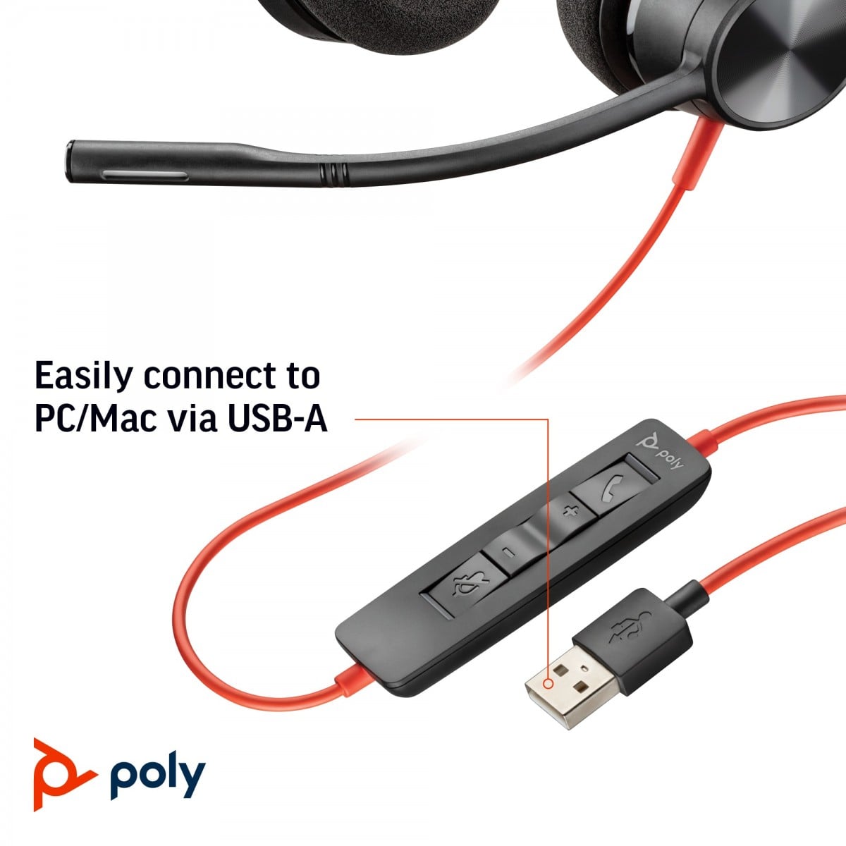 HP Poly Blackwire 3320 USB-A Headset Avec fil Arceau Bureau/Centre d'appels USB Type-A Noir