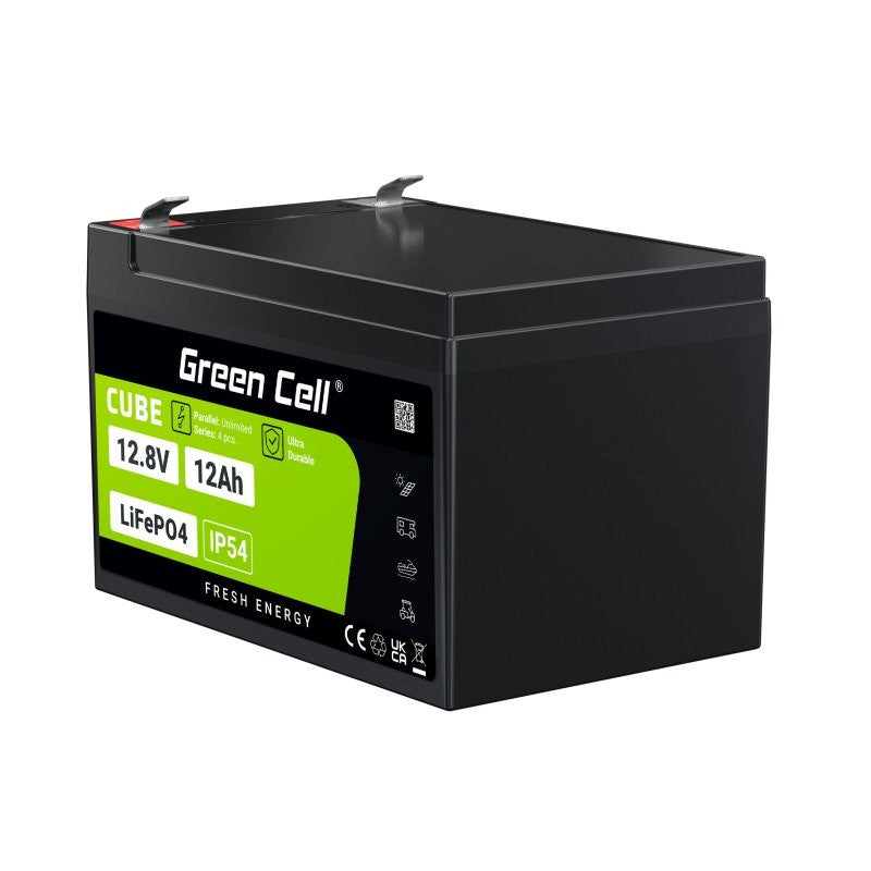 Green Cell LFPGC12V12AH CUBE Batterie LiFePO4 12Ah 12.8V 153.6Wh Lithium-Fer-Phosphate pour Fauteuil roulant, Jouets, Scooter