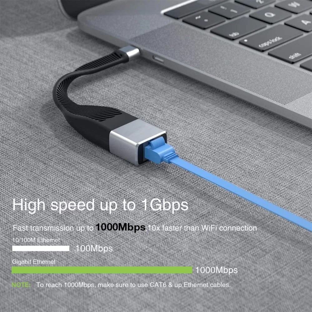 Techly ICOC USBC-RJ45 Carte réseau/Adaptateur USB-C vers RJ45 Gigabit, Flexible