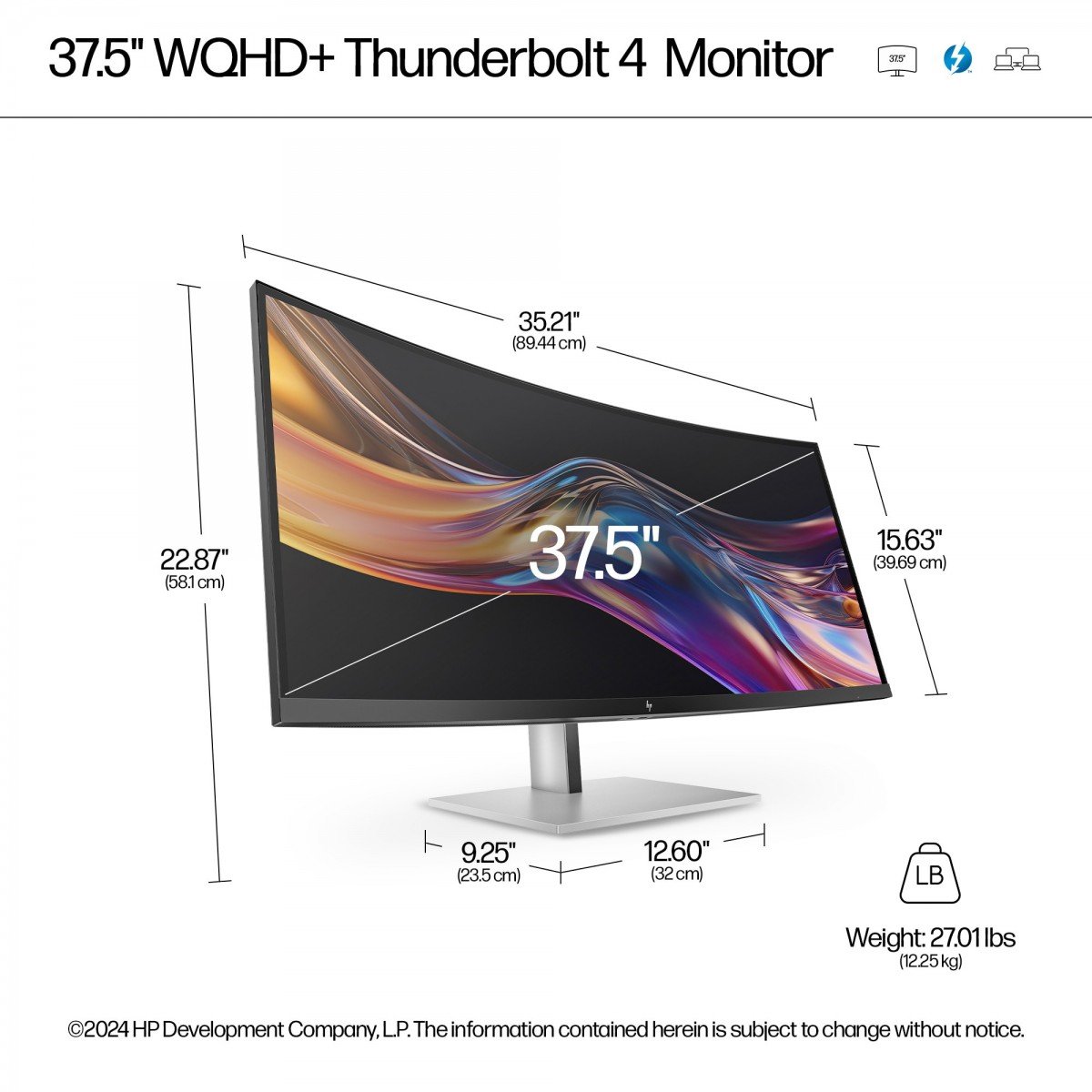 HP Écran incurvé WQHD+ Series 7 Pro 738pu 37.5p WQHD+ 3840x1600 HDMI DisplayPort Thunderbolt 4 3/3/0