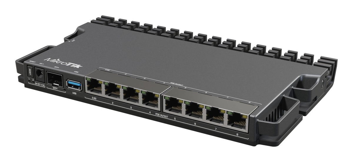 Mikrotik RouterBORD 5009UPr+S+IN with Marvell Armada ARMv8 CPU (4-cores, 1.4GHz per core), 1GB of DDR4 RAM, 1GB NAND storage, 1x 2.5Gbit LAN (802.3af/at PoE-out