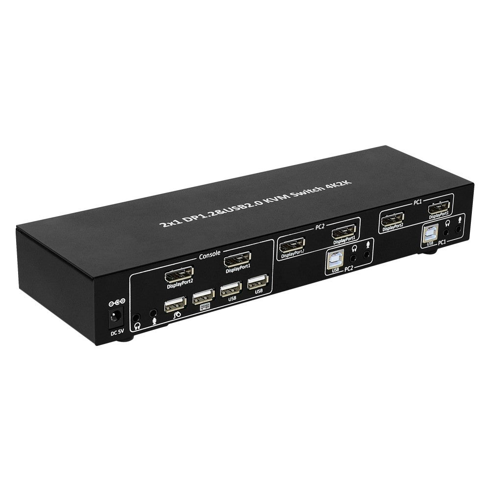 Techly IDATA DP-KVM2 Commutateur KVM 2x1 DisplayPort/USB 4K Double-Vidéo avec USB 2.0