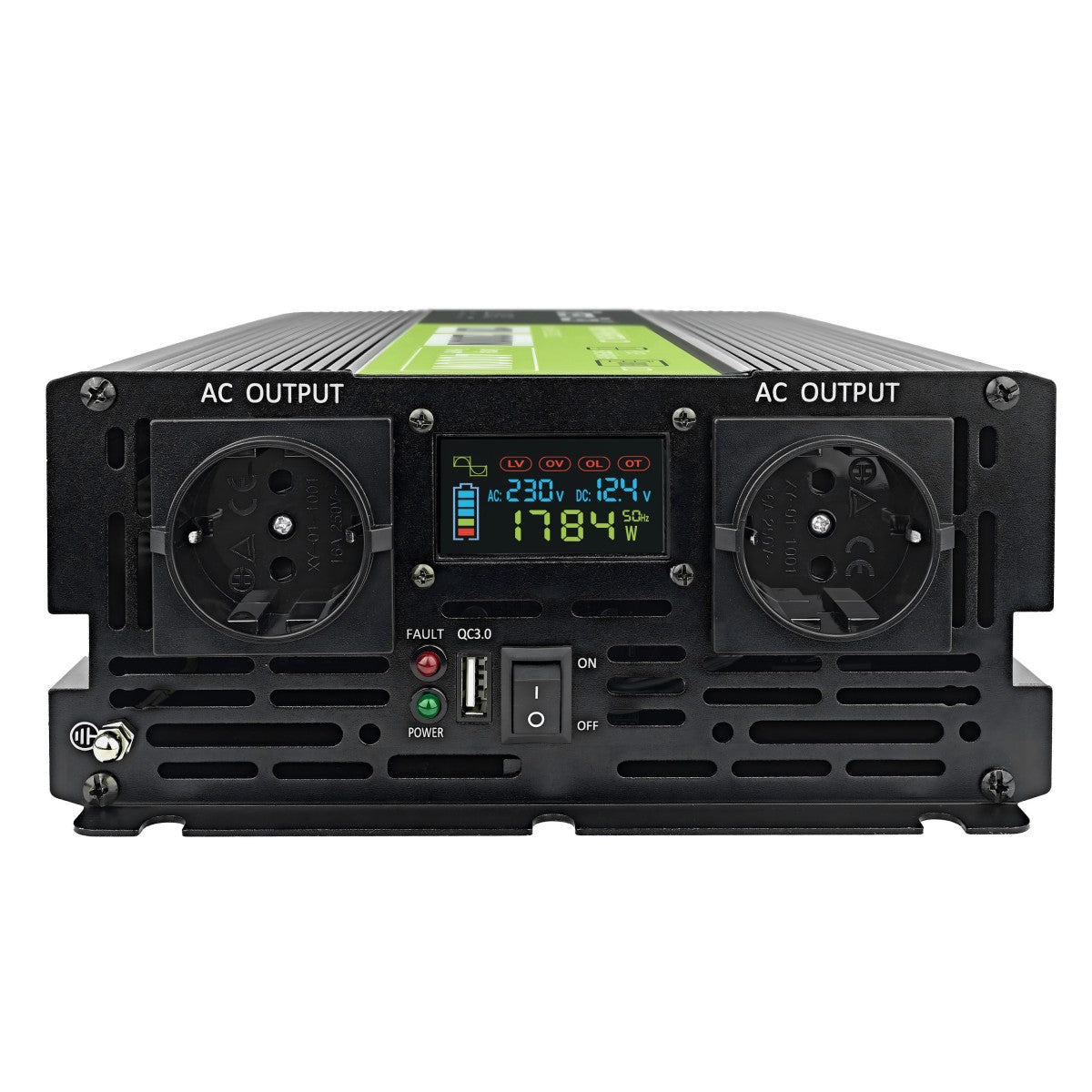 Green Cell Przetwornica napicia PowerInverter LCD 12 V 2000W/40000W Przetwornica samochodowa z wywietlaczem - czysty sinus adaptateur de puissance & onduleur Au