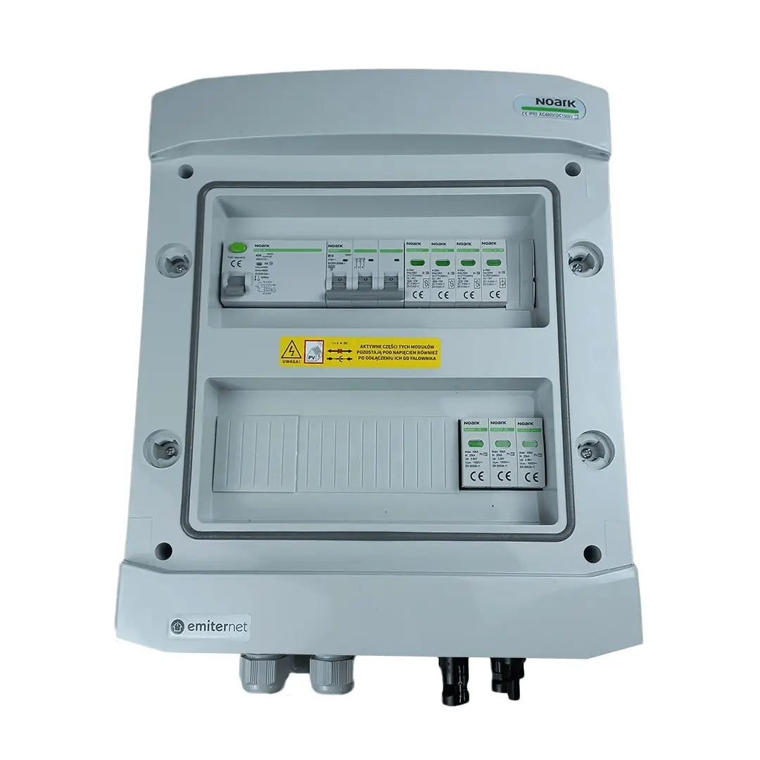 EMITER EM-714N_DCAC Tableau de distribution DCAC, IP65, SPD DC Noark 1000V type 2, 1 x chaîne PV, 1 x MPPT, SPD AC Noark type 2, 10A 3-F, RCD type A 40A/300mA