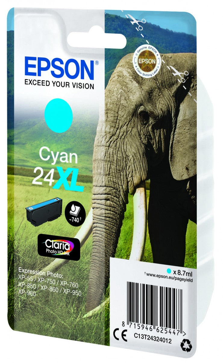 EPSON 1LB 24XL ink cartridge cyan high capacity 8.7ml 740 pages 1-pack RF-AM blister w/s