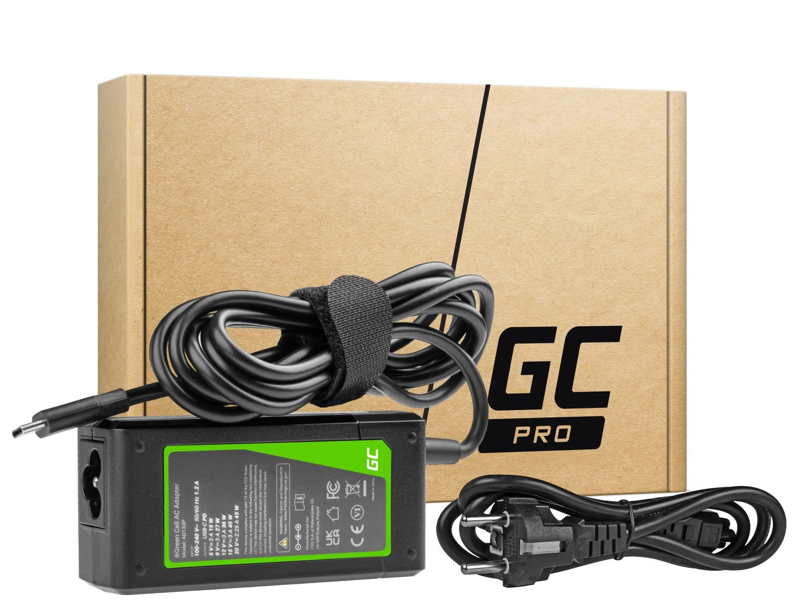 Green Cell AD133P Adaptateur USB-C 45W pour ordinateurs portables, tablettes, téléphones