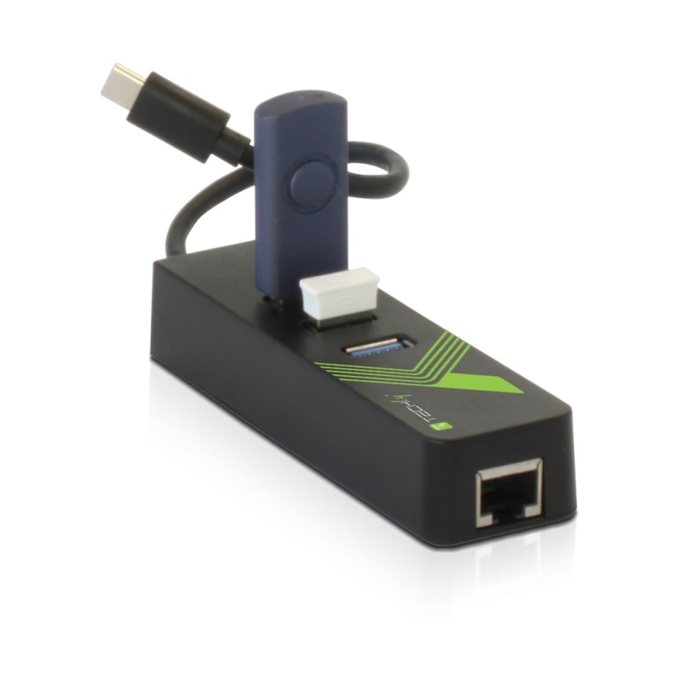 Techly IDATA USB-ETGIGA-3C2 Carte réseau/adaptateur USB-C vers RJ45 Gigabit, hub 3x USB 3.0