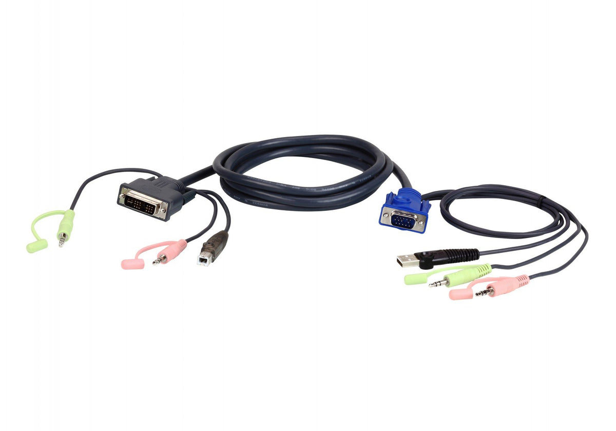 ATEN VGA USB to DVI KVM Cable 3m - 3 m - USB - VGA - Noir - Bleu - Vert - Rose - DVI - Mâle