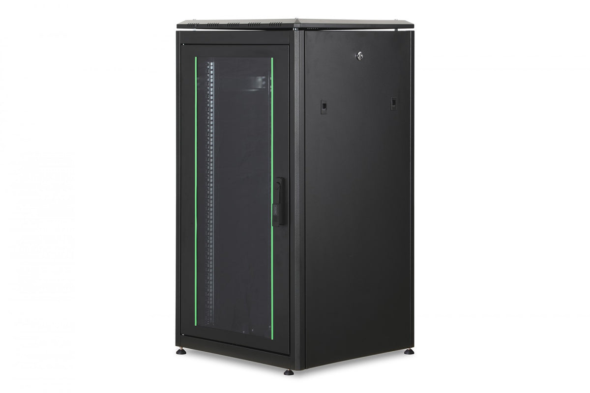 "Armoire réseau debout Unique 19"" 22U rack 600x600, porte avant en verre, noir, 800kg 1164x600x600 mm, couleur noire (RAL 9005)"