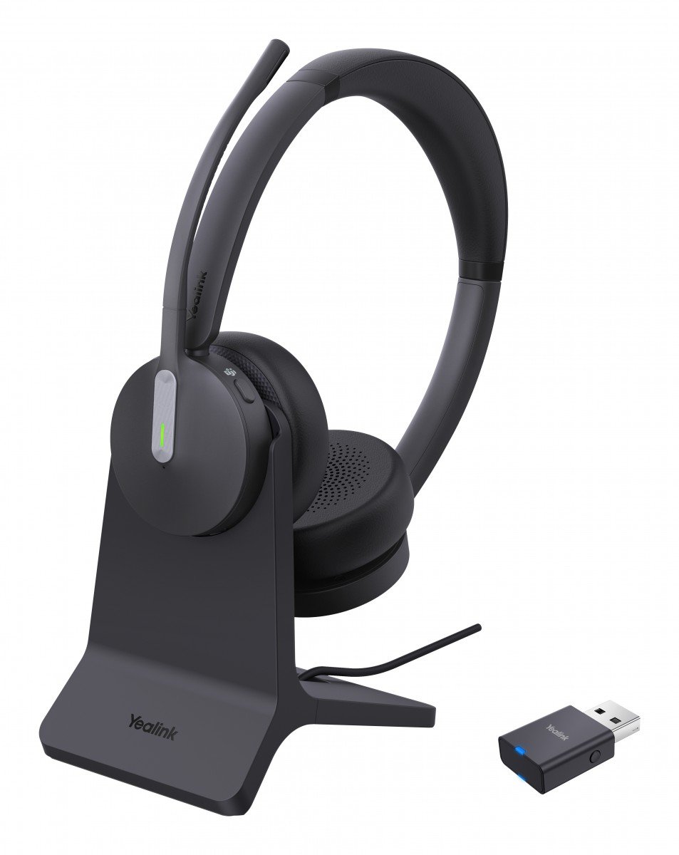 Yealink WH64 Hybird Dual with Charging Stand Teams Sans fil Arceau Bureau/Centre d'appels USB Type-C Bluetooth Socle de chargement Noir