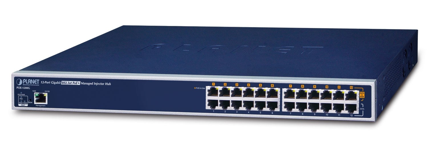 PLANET POE1200G commutateur réseau Géré Gigabit Ethernet (10/100/1000) Connexion Ethernet, supportant l'alimentation via ce port (PoE) 1U Bleu
