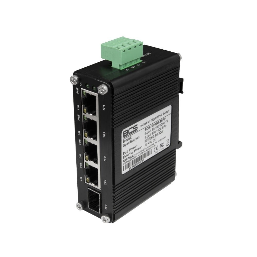 BCS BCS-ISP04G-1SFP Commutateur PoE industriel 4 ports 1Gbps sur rail DIN