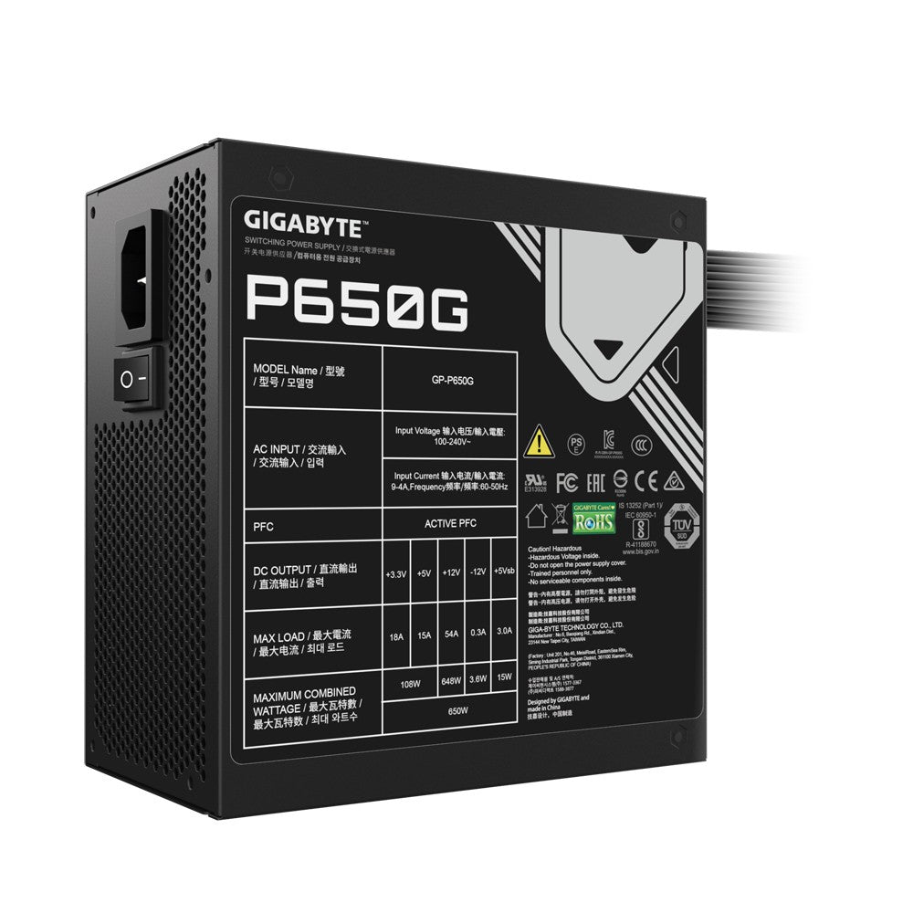Gigabyte GP-P650G unité d'alimentation d'énergie 650 W 20+4 pin ATX ATX Noir