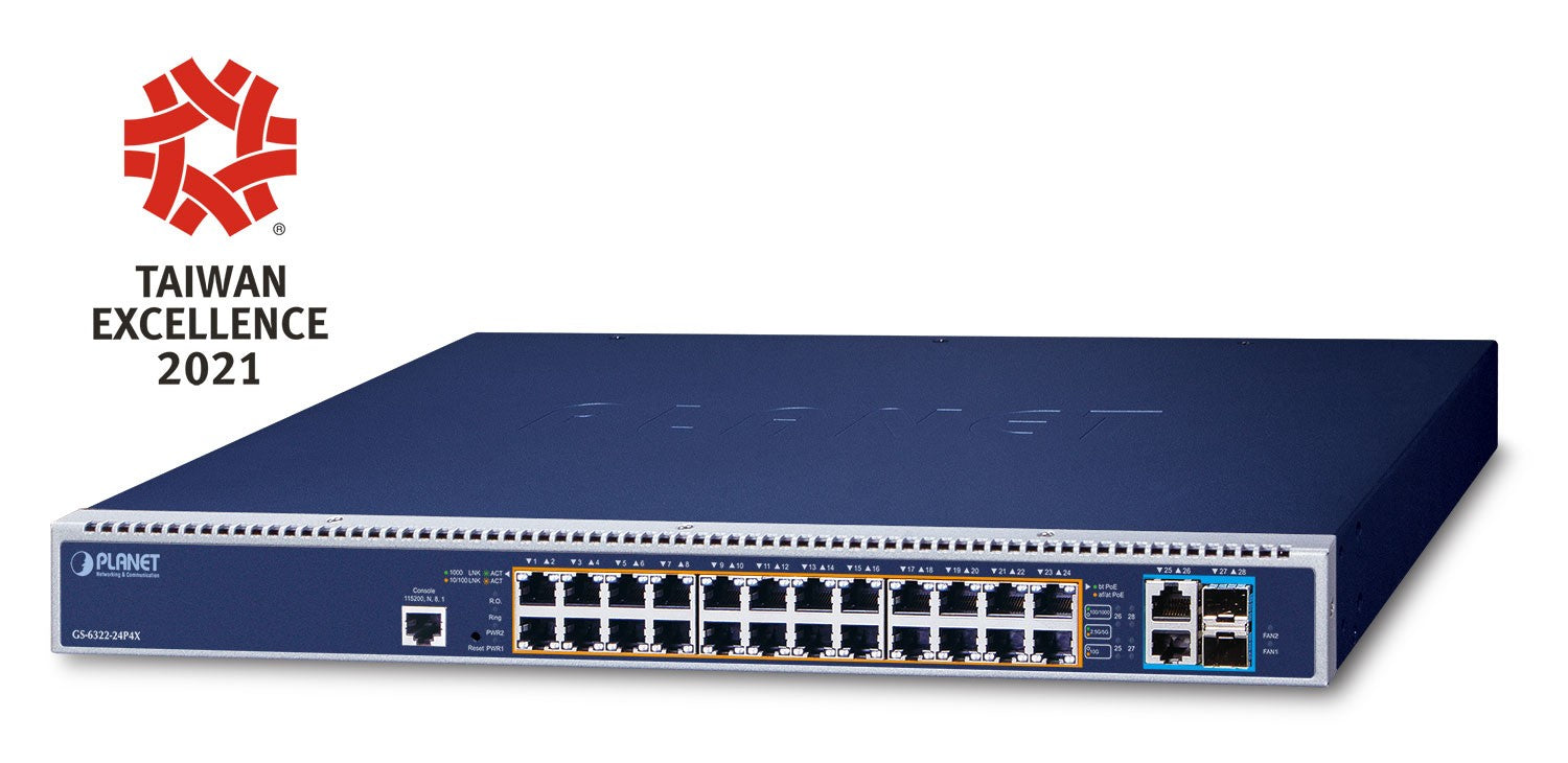 PLANET GS-6322-24P4X commutateur réseau Géré L3 10G Ethernet (100/1000/10000) 1U Bleu