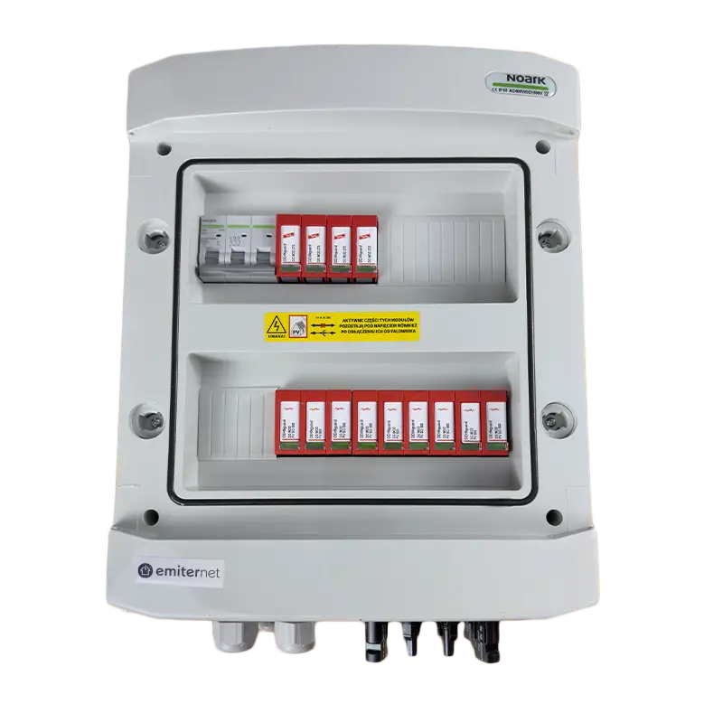 EMITER EM-1291_DCAC Tableau de distribution DCAC, IP65, SPD DC Dehn 1000V type 1+2, 3 x chaîne PV, 3 x MPPT, SPD AC Dehn type 1+2, 63A 3-F, RCD type A 63A/300mA