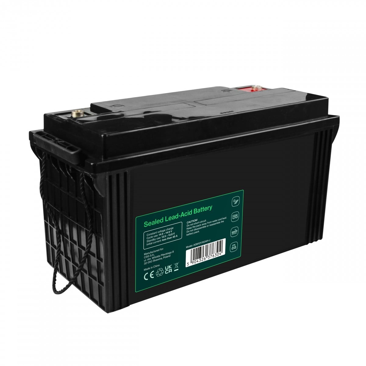 Green Cell AGM12V120AH-J AGM VRLA 12V 120Ah sans entretien Batterie pour bateaux, panneaux solaires (173x406x233mm)
