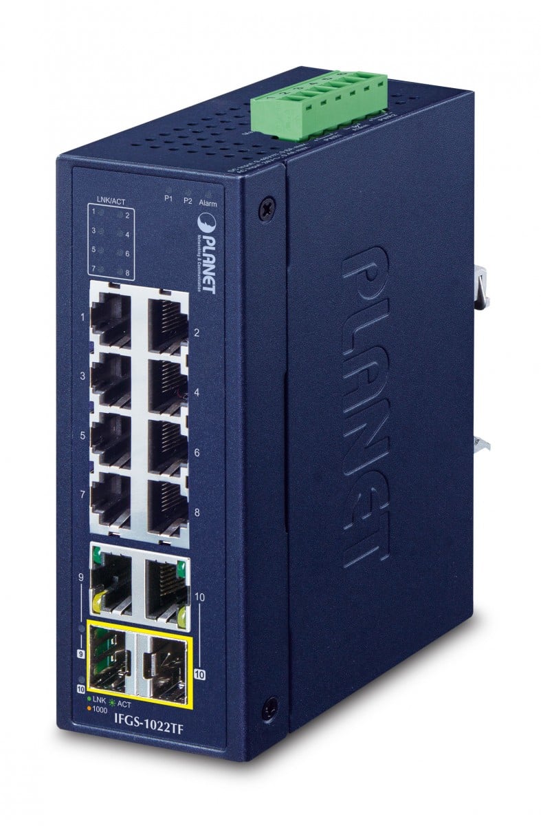 PLANET Industrial 8-Port 10/100TX + Non-géré Fast Ethernet (10/100) Bleu