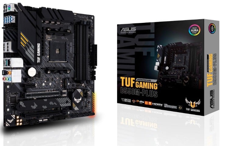 ASUS TUF GAMING B550M-PLUS mATX MB PCIe 4.0 dual M.2 10 DrMOS power stages 2.5Gb Ethernet HDMI DisplayPort SATA 6Gbps