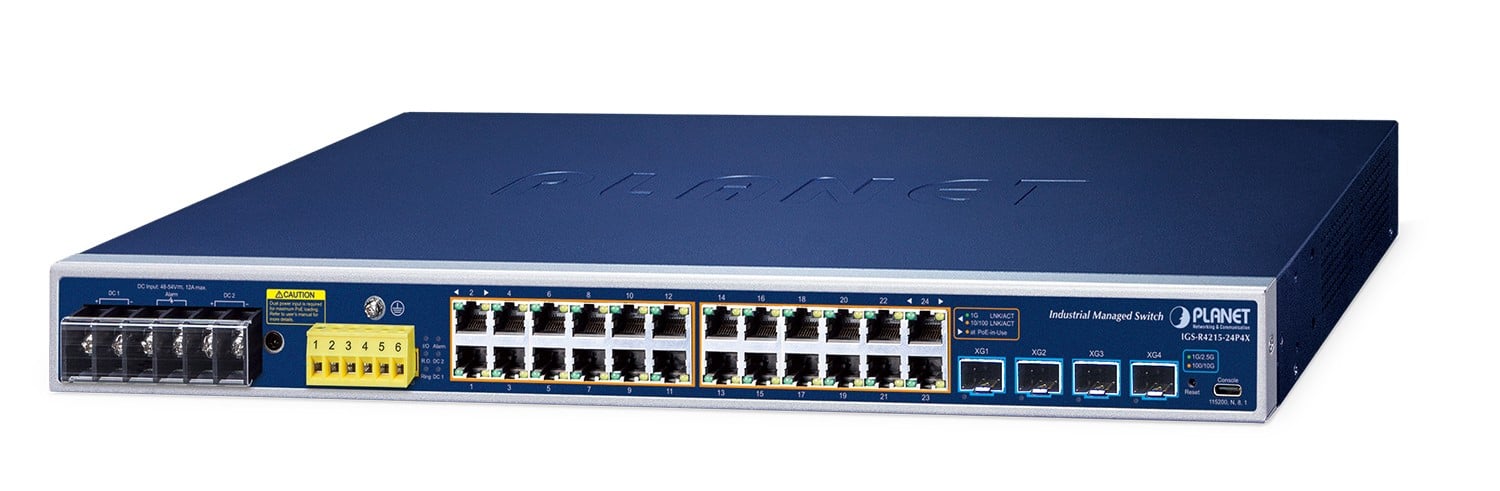 PLANET IGS-R4215-24P4X commutateur réseau Géré L2+ Gigabit Ethernet (10/100/1000) Connexion Ethernet, supportant l'alimentation via ce port (PoE) 1U Bleu