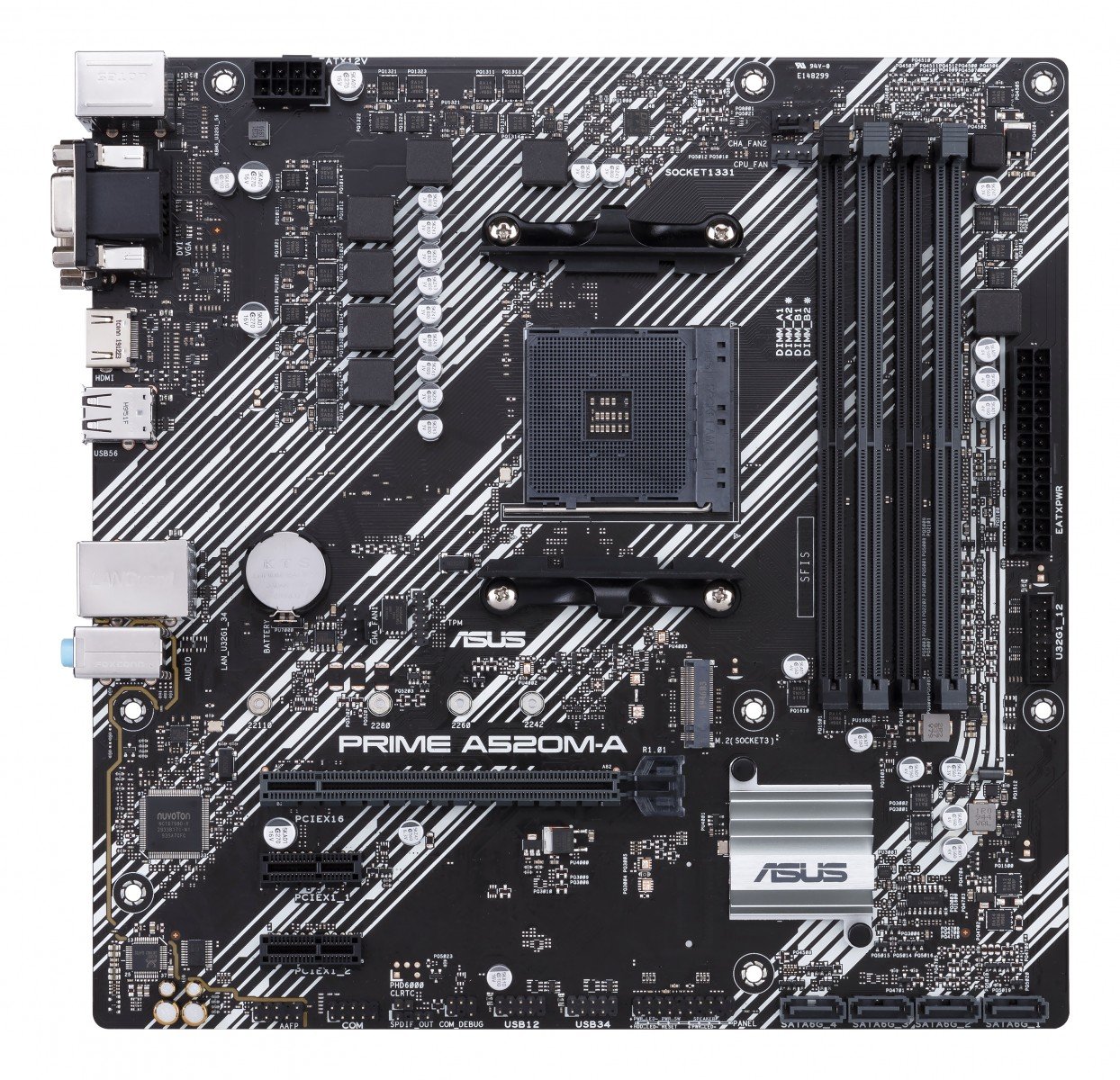 ASUS PRIME A520M-A II/CSM AMD A520 Socket AM4 mATX motherboard features M.2 DP HDMI D-Sub SATA 6 Gbps USB 3.2 Gen 1 ports