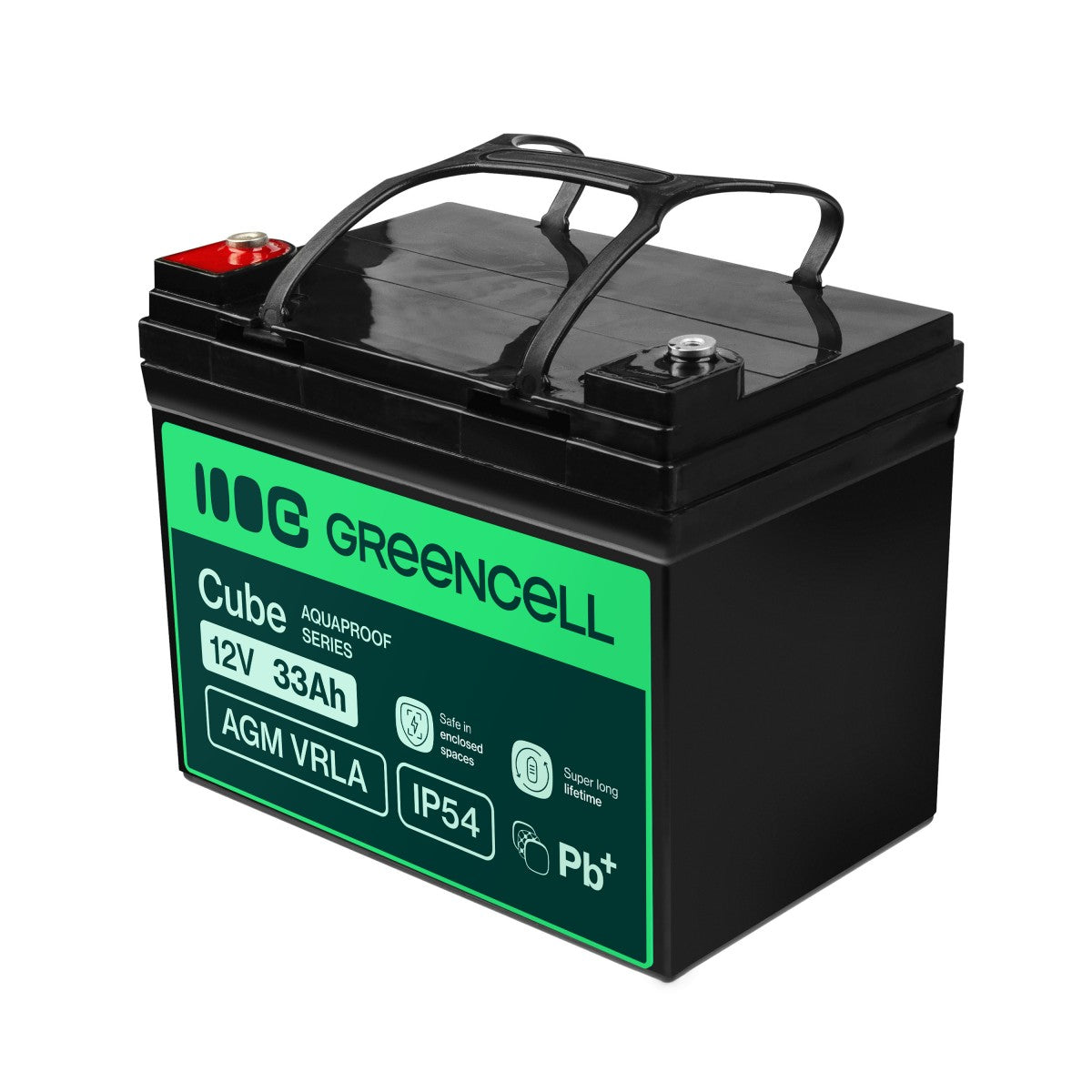 Batterie sans entretien Green Cell Cube AGM VRLA IP54 12V 33Ah pour tondeuses a gazon, scooters, bateaux et fauteuils roulants