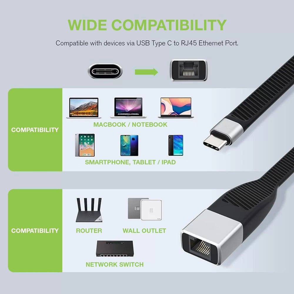 Techly ICOC USBC-RJ45 Carte réseau/Adaptateur USB-C vers RJ45 Gigabit, Flexible