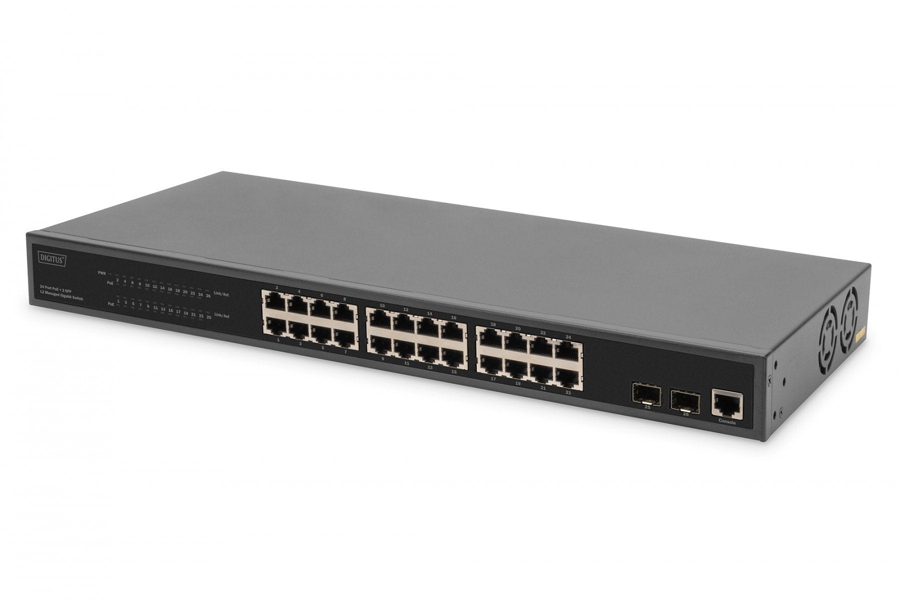 Digitus DN-95359 commutateur réseau Géré Gigabit Ethernet (10/100/1000) Connexion Ethernet, supportant l'alimentation via ce port (PoE) 1U Noir