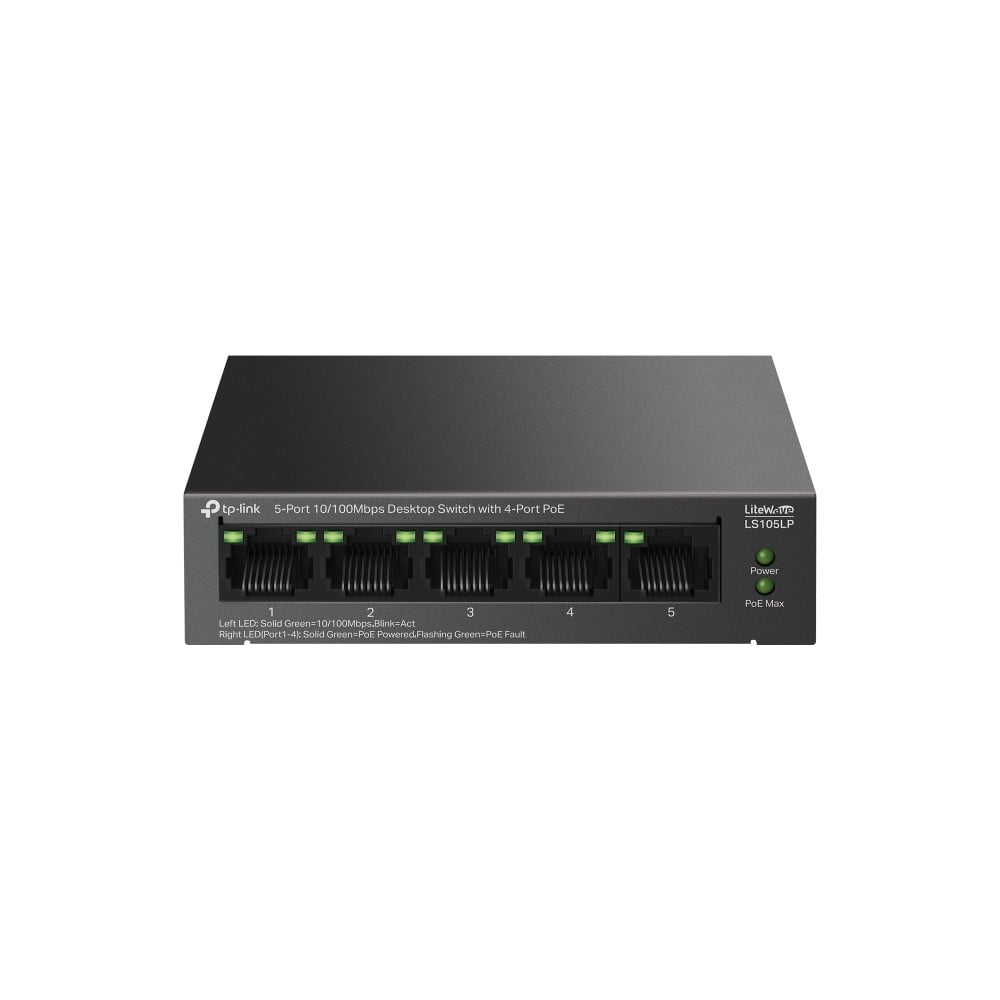 TP-Link LiteWave LS105P Non-géré Fast Ethernet (10/100) Connexion Ethernet, supportant l'alimentation via ce port (PoE) Noir