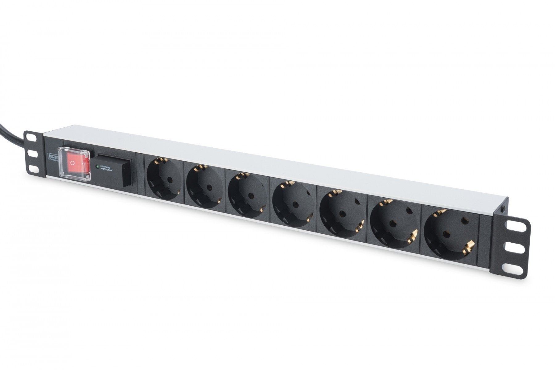 Digitus Bloc multiprise avec profilé en aluminium et interrupteur, prise électrique a contact de protection avec 7 sorties, câble d’alimentation de 2