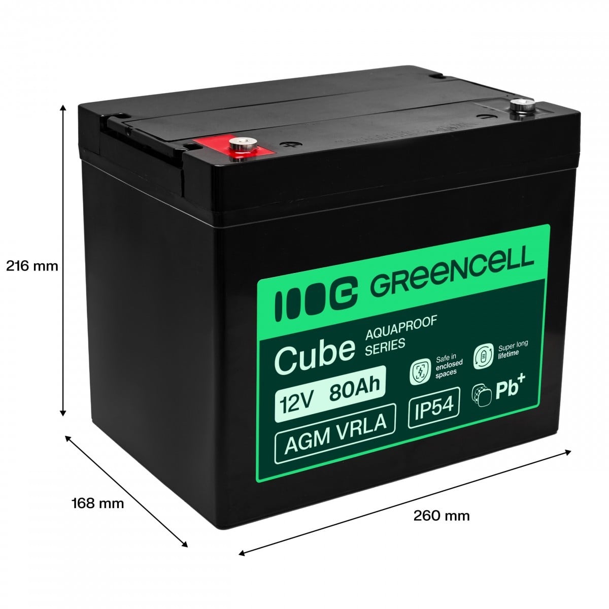 Batterie sans entretien Green Cell AGM VRLA 12V 80Ah pour UPS, balances, camping-car (260x168x216mm)
