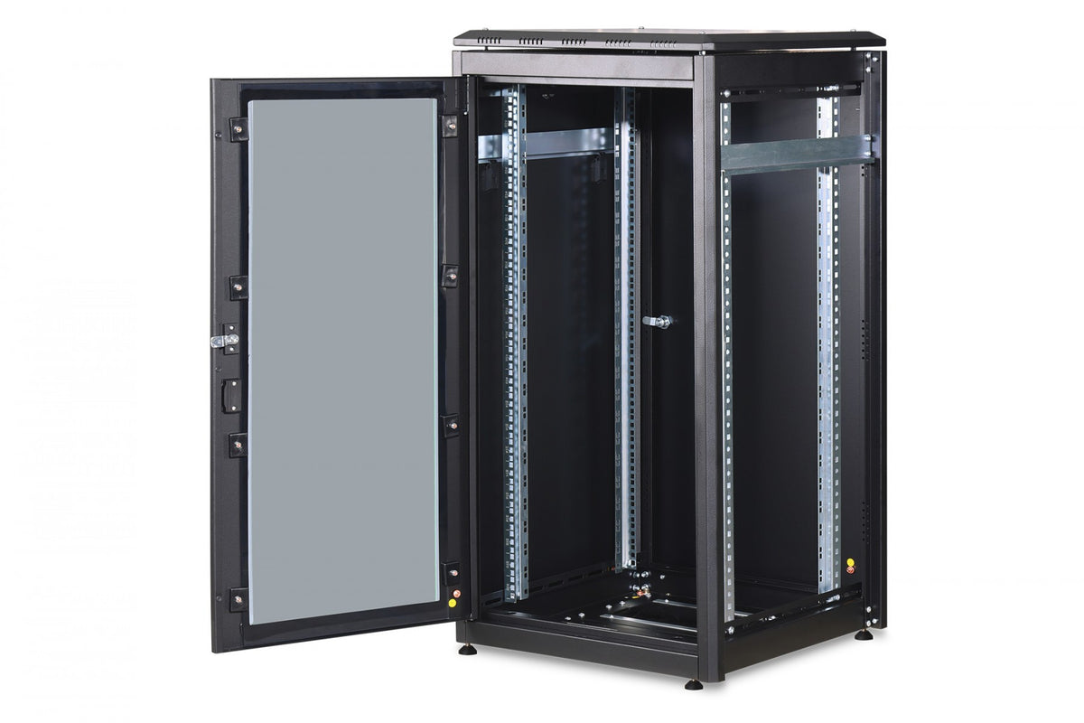 "Armoire réseau debout Unique 19"" 22U rack 600x600, porte avant en verre, noir, 800kg 1164x600x600 mm, couleur noire (RAL 9005)"