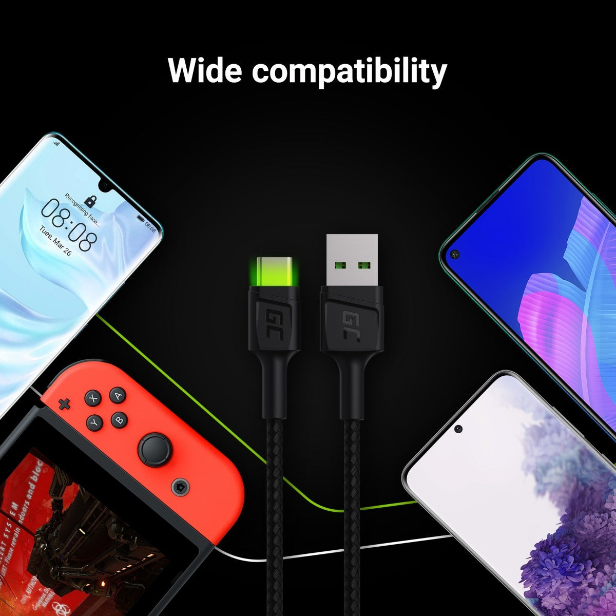 Green Cell KABGC06 câble USB 1,2 m USB A USB C Noir