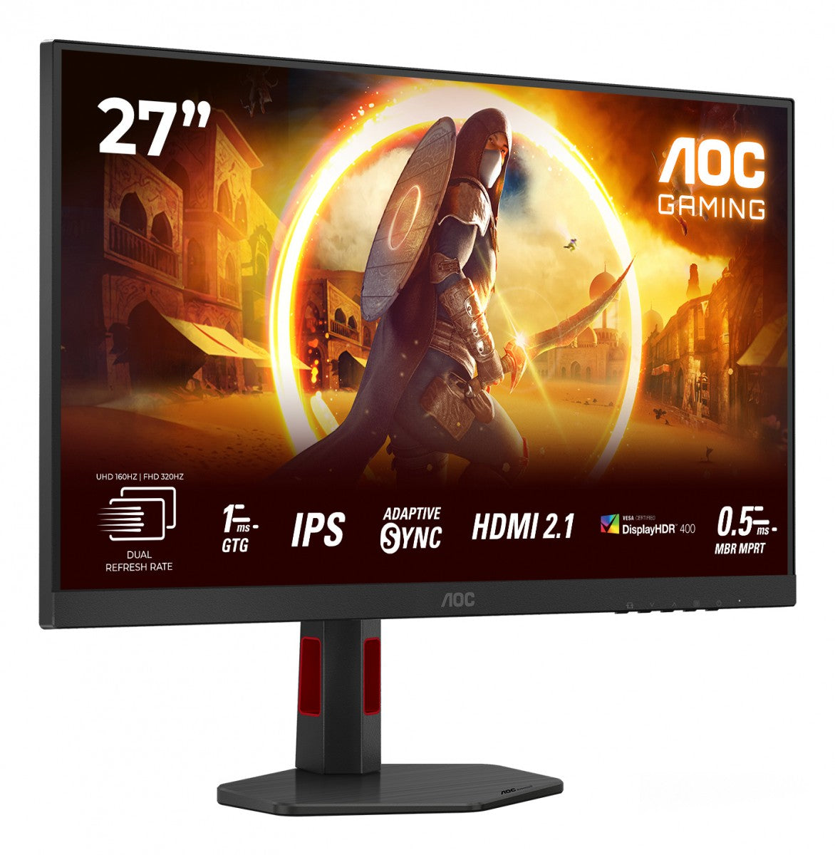 AOC U27G4R 27p Fast IPS Dual Frame Monitor UHD/FHD 160-320Hz 400cd/m2 0.5ms HDMI2.1x2 DP1.4 USB 3.1 Pivot