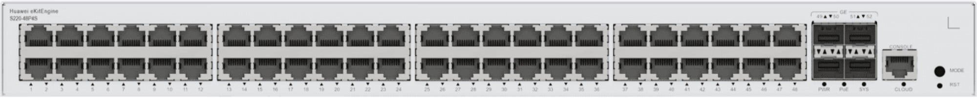 HUAWEI S220-48P4S 48x10/100/1000BASE-T ports 380W PoE+ 4xGE SFP ports built-in AC power eKit