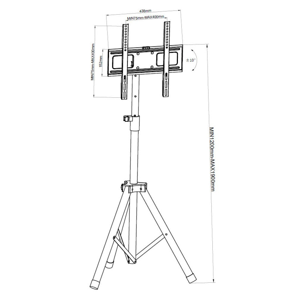 "Techly ICA-TR17T2 Support TV trépied réglable 17-60"" jusqu'a 35kg"