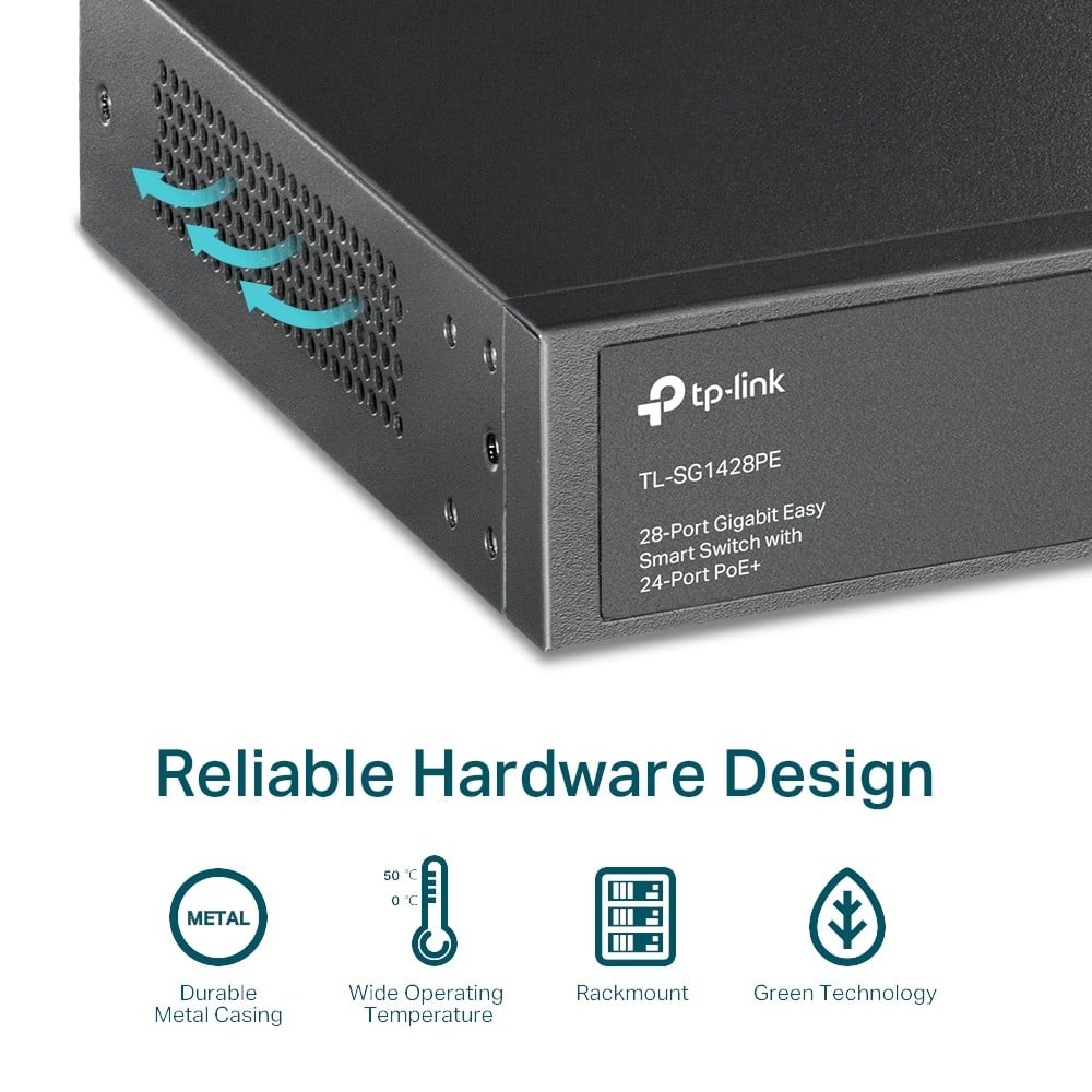 TP-LINK 28-Port Gigabit Easy Smart Switch with 24-Port PoE+