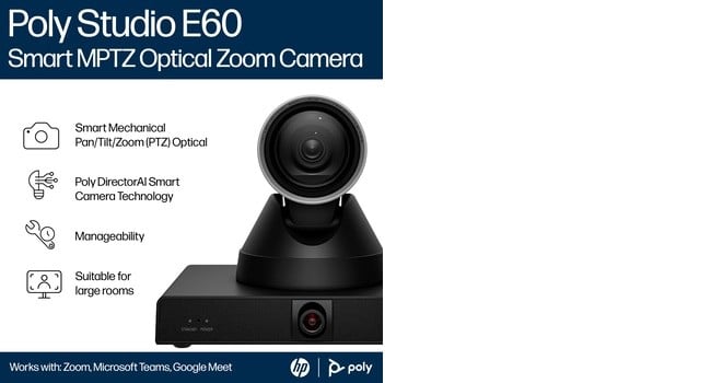HP Poly Studio E60 Smart Camera 4K MPTZ with 12x Optical Zoom