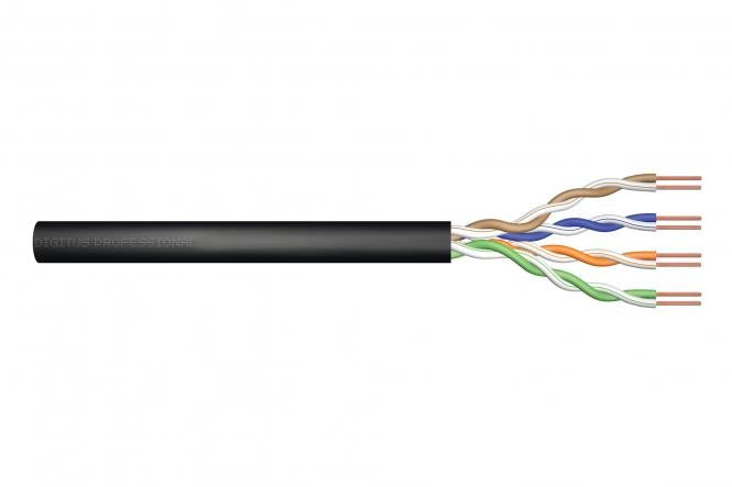 CAT 5e U-UTP outdoor installation cable, 100 MHz Fca (PVC), AWG 24/1, 500 m drum, sx, black