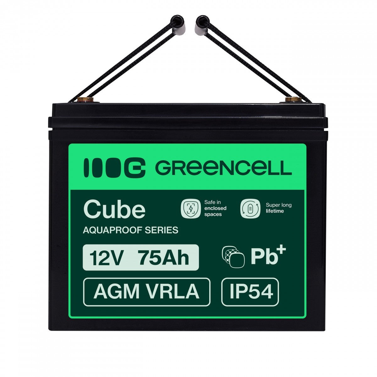 Batterie sans entretien Green Cell Cube AGM VRLA IP54 12V 75Ah pour camping-cars, photovoltaiques, panneaux solaires et bateaux