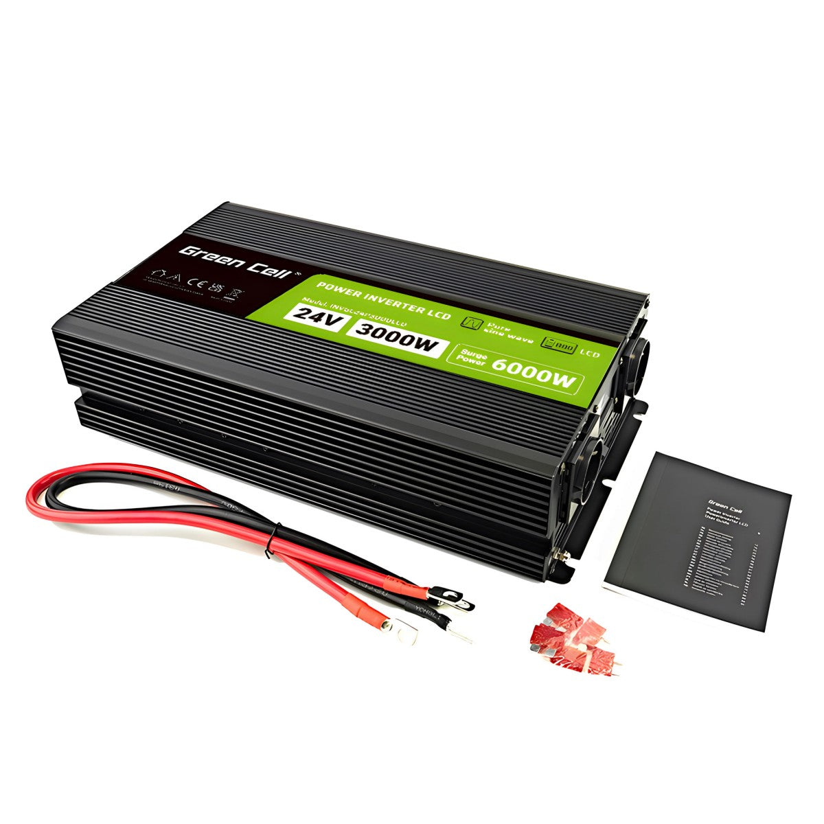 Green Cell Przetwornica napicia PowerInverter LCD 24 V 3000W/60000W Przetwornica samochodowa z wywietlaczem - czysty sinus adaptateur de puissance & onduleur Au