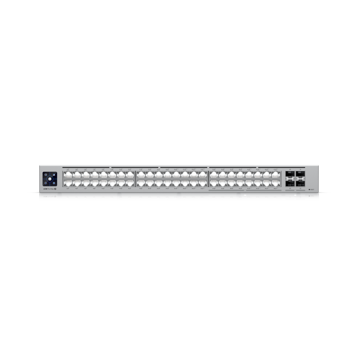 Ubiquiti USW-Pro-Max-48-PoE Switch UniFi 48 ports multi-gigabit PoE++ avec fonctionnalités de couche 3 et etherlighting.