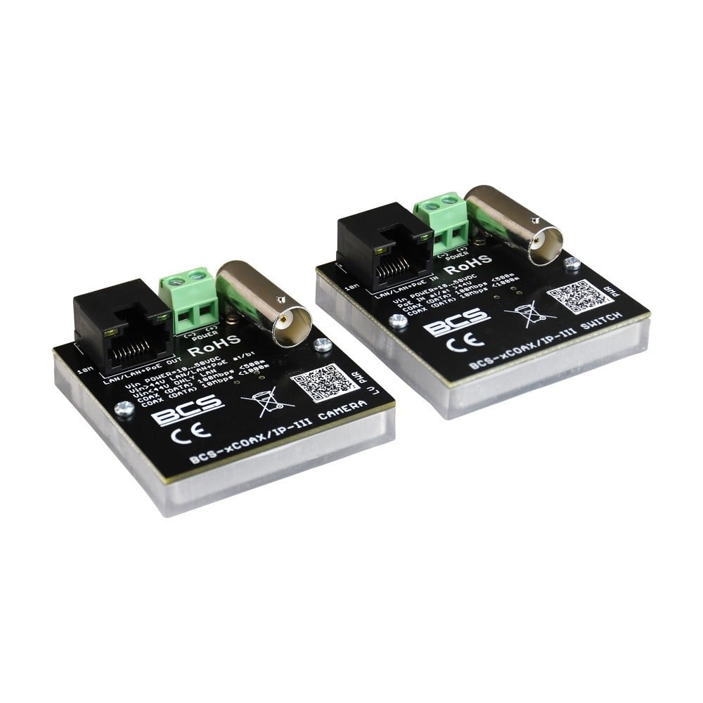 BCS BCS-XCOAX/IP-III Ensemble émetteur-récepteur PoE avec convertisseur Ethernet 10/100Mbps