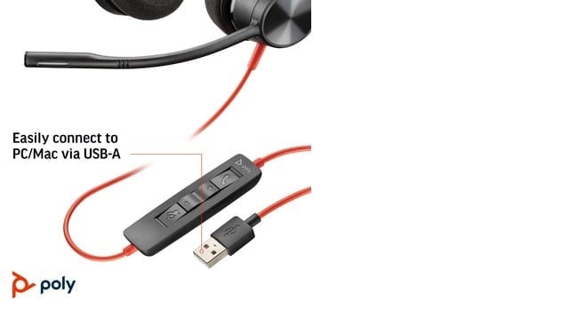 HP Poly Blackwire 3320 USB-A Headset Avec fil Arceau Bureau/Centre d'appels USB Type-A Noir