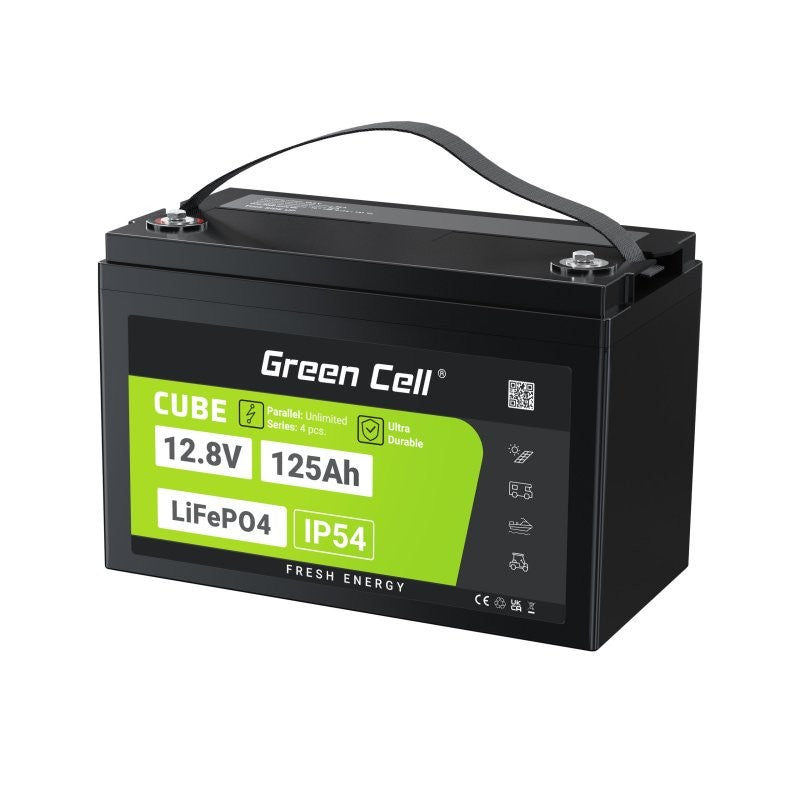 Green Cell LFPGC12V125AH CUBE LiFePO4 125Ah 12.8V 1600Wh Batterie Lithium-Fer-Phosphate pour Camping-car, Solaire, Off-Grid, Bateau