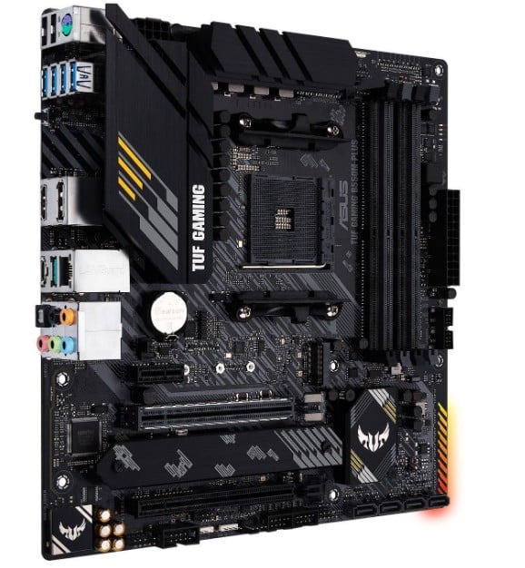 ASUS TUF GAMING B550M-PLUS mATX MB PCIe 4.0 dual M.2 10 DrMOS power stages 2.5Gb Ethernet HDMI DisplayPort SATA 6Gbps