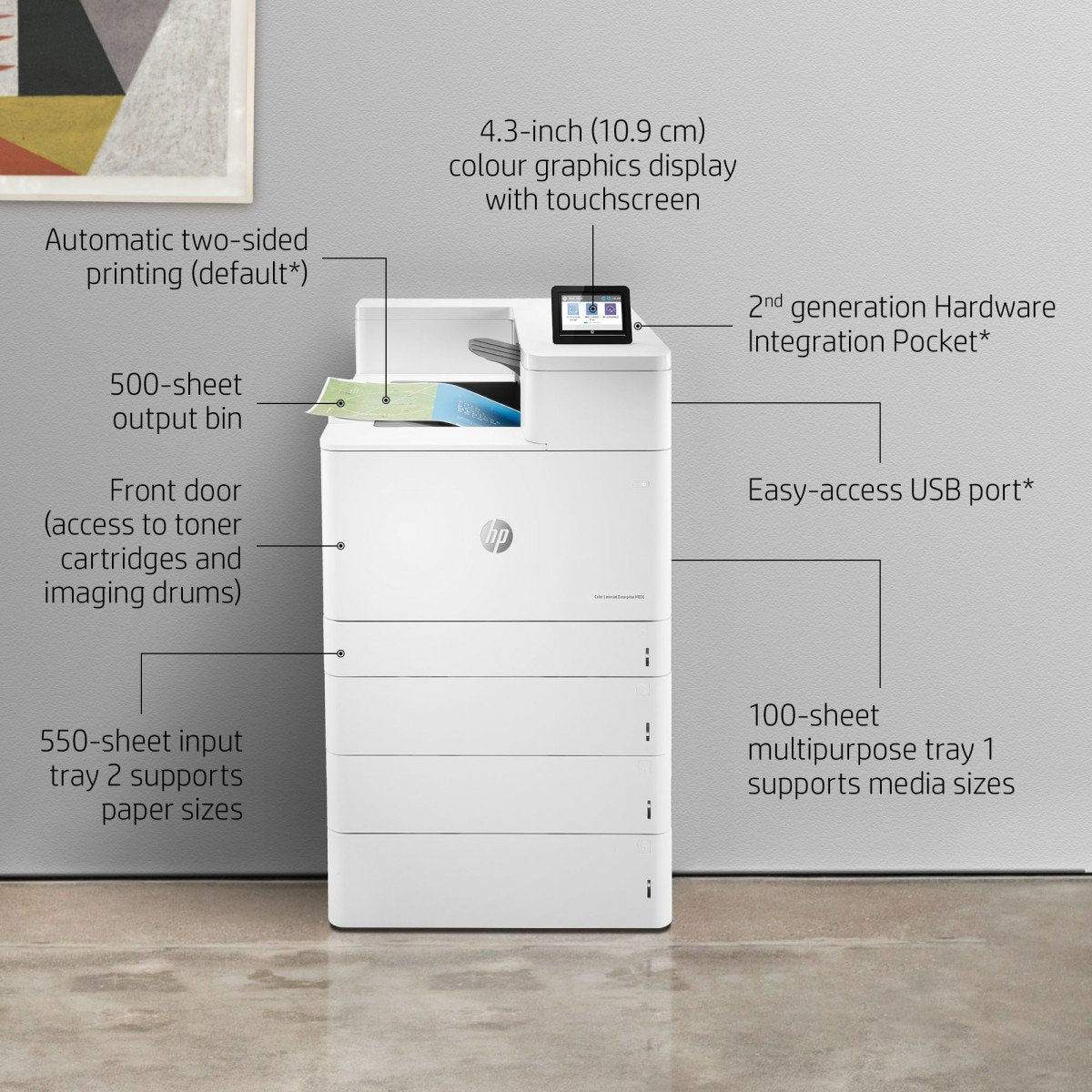 HP Color LaserJet Enterprise M856dn Printer colour Duplex laser A3 1200x1200dpi 56ppm mono 56ppm colour 650sheets USB LAN