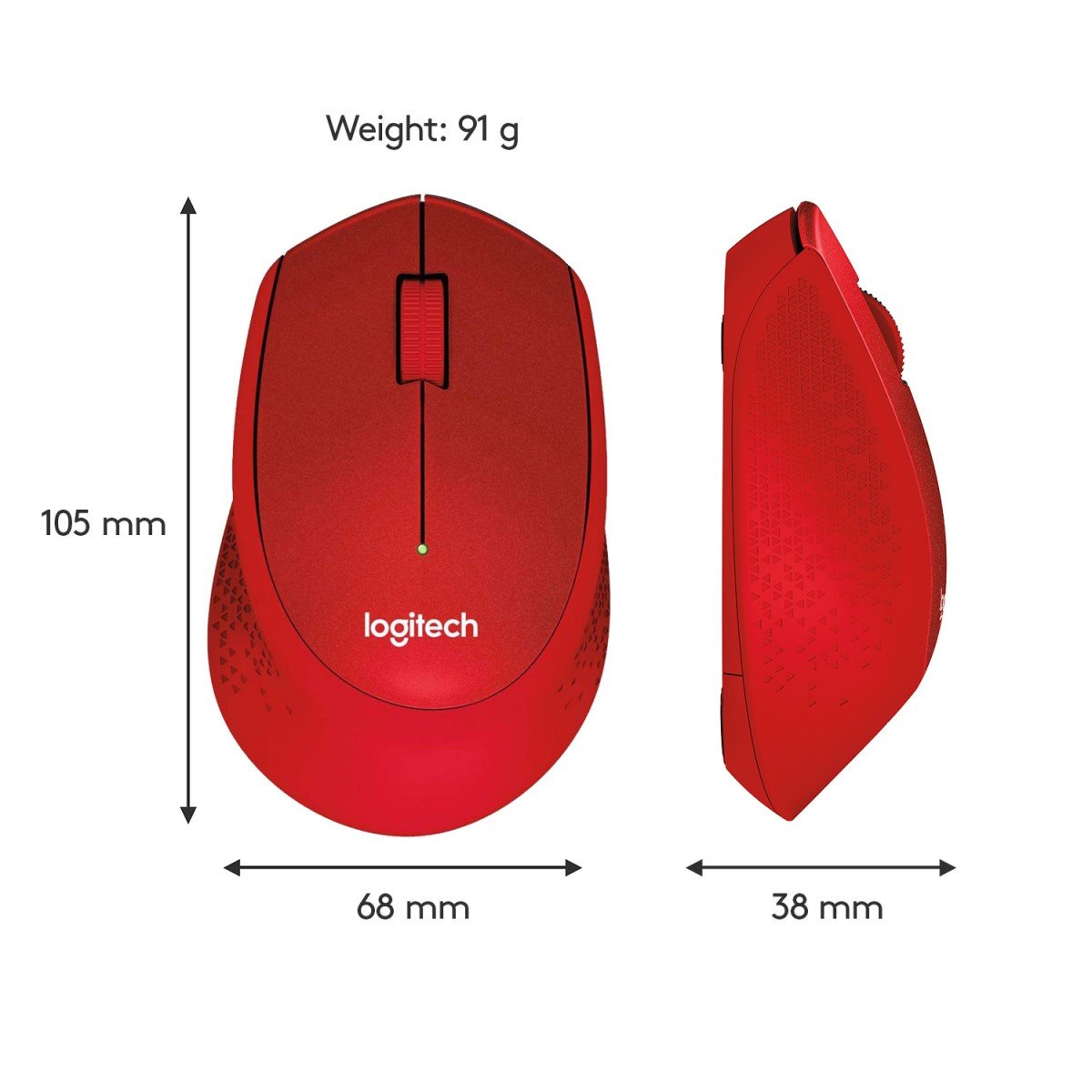 LOGITECH M330 SILENT PLUS Mouse 3 buttons wireless 2.4 GHz USB wireless receiver red